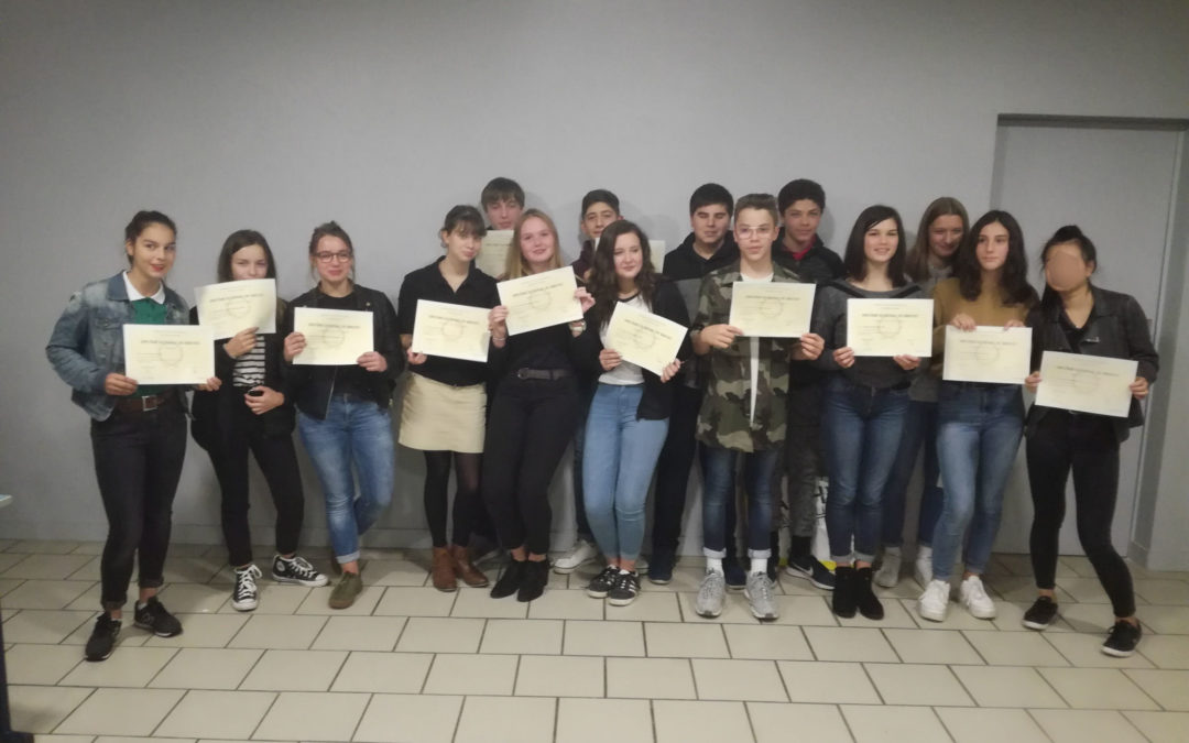 Cérémonie de remise des diplômes du Brevet.